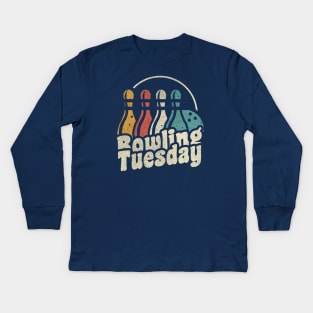 Bowling Tuesday Vintage and Distressed Retro Colors Kids Long Sleeve T-Shirt